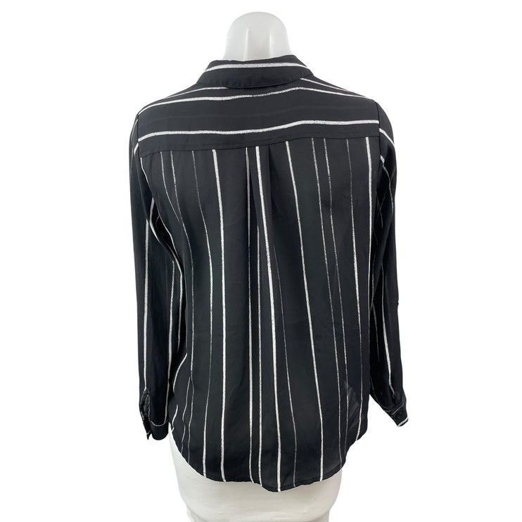 Apt. 9 Women's Black Stripe Collared Long Sleeve Button Down Shirt Top S Petite