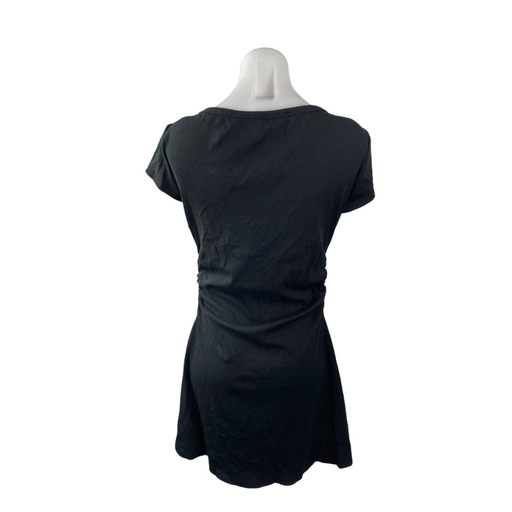 Cider Women's Black Short Sleeve Boat Neck Ruched A Line Mini Dress Size 0XL