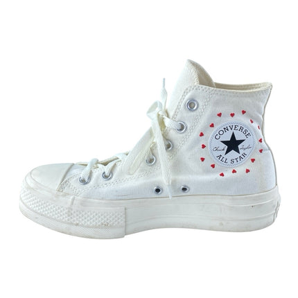 Converse Chuck Taylor All-Star Lift Womens White Heart Print High Top Sneakers 8