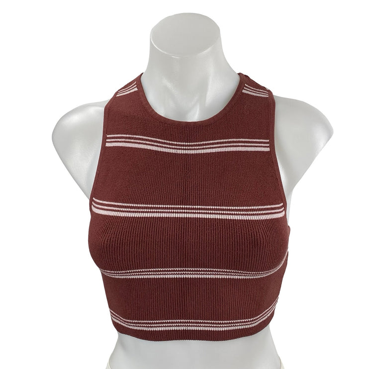 Aritzia Babaton Brown Striped Sculpt High Neck Sleeveless Tank Crop Top Size S