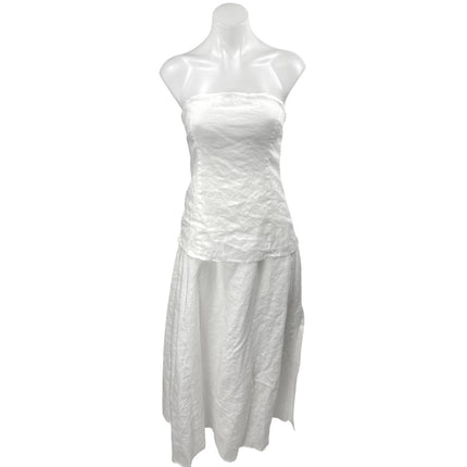 DISSH White 100% Linen Strapless Sleeveless Cutout Tube Midi Fit & Flare Dress 4