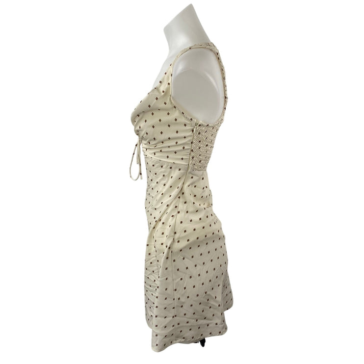 Princess Polly Cream Polka Dot Sleeveless Plunge V Neck Mini A-Line Tank Dress 2