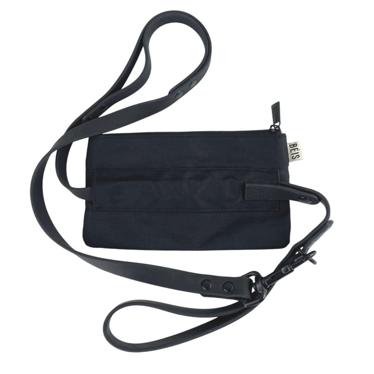 Beis Black Nylon Travel Pet Leash with Removable Poop Bags Pouch Wristlet