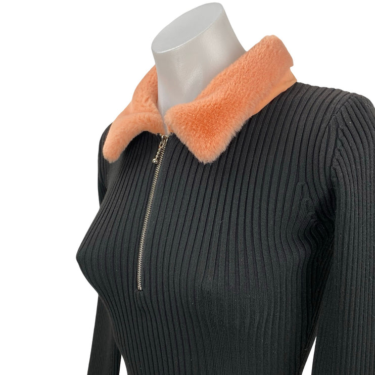 Daisy Street Black Coral Fleece Ribbed Knit Long Sleeve Mini Bodycon Dress Sz S