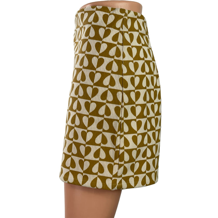 NEW Elodie Tan Beige Geometric High Waisted Ribbed Knit Mini Pencil Skirt Size S