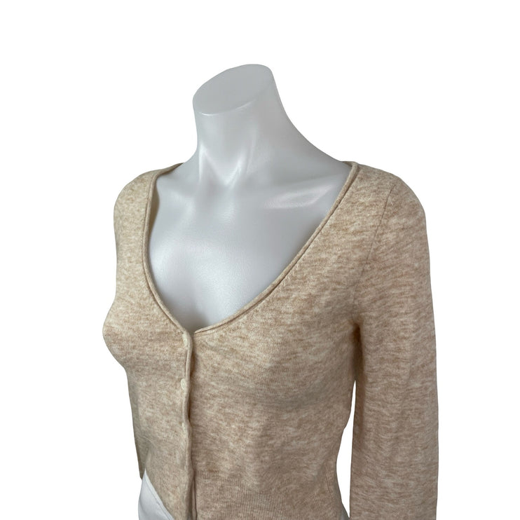 Aritzia Wilfred Beige Wool Cashmere Long Sleeve Button Crop Cardigan Sweater S