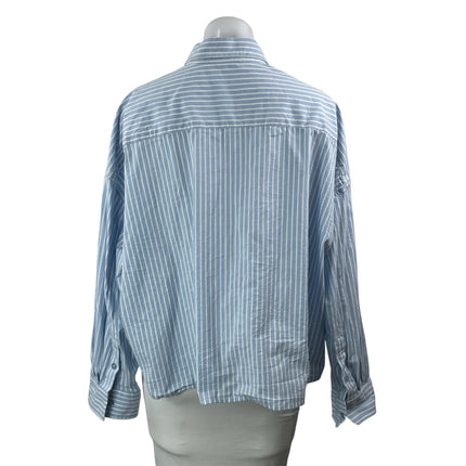 WeWoreWhat Women's Blue Striped Pocket Long Sleeve Button Down Shirt Top Size S
