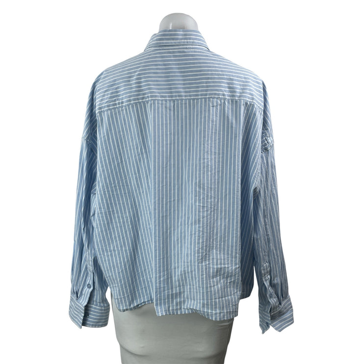 WeWoreWhat Women's Blue Striped Pocket Long Sleeve Button Down Shirt Top Size S