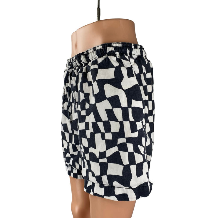 Topshop Black White Check Geometric High Rise Balloon Mini Casual Shorts Sz 8-10