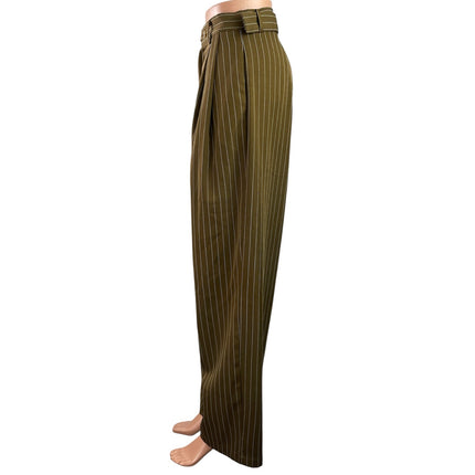 CIDER Women's Brown Pinstripe Pleated Mid Rise Casual Wide Leg Trouser Pants S