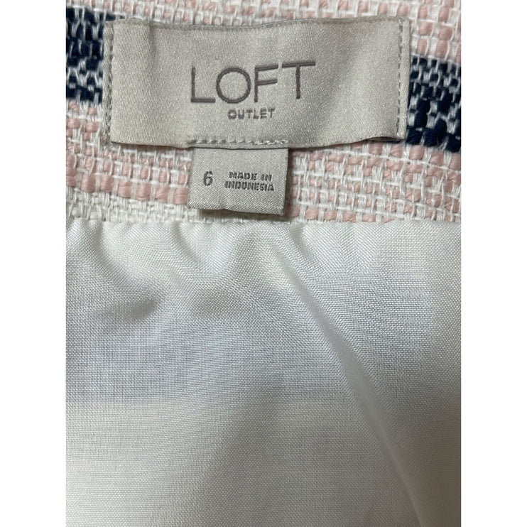 LOFT Ann Taylor Women's Multicolor Striped Tweed Raw Hem Pencil Mini Skirt Sz 6