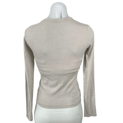 Zara Women's Beige Ribbed Knit Crew Neck Long Sleeve T Shirt Tee Top Size S