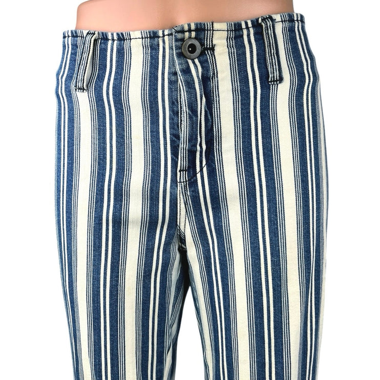 Free People Jolene Blue White Striped Flared Boot Cut Bell Bottom Jeans Pants 29