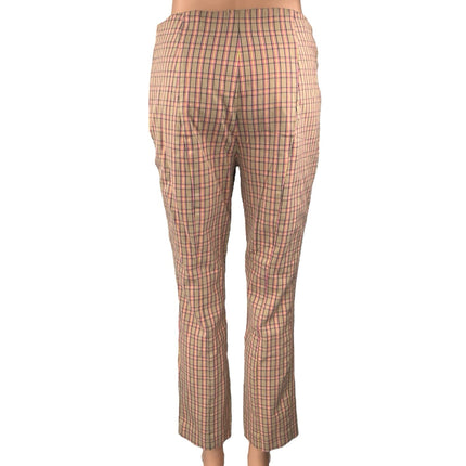Anthropologie Essential Slim Tan Pink Plaid Checkered High Waist Trouser Pants 6