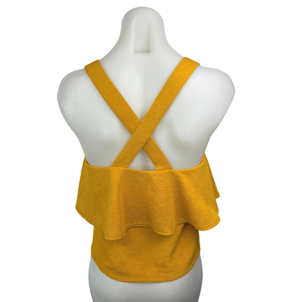 Madewell Yellow Sleeveless Ruffle Tiered Cross Back Square Neck Tank Top Size S