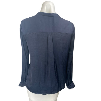 Zara Women's Blue Long Sleeve Plunge V-Neck Pocket Shirt Blouse Top Size XS