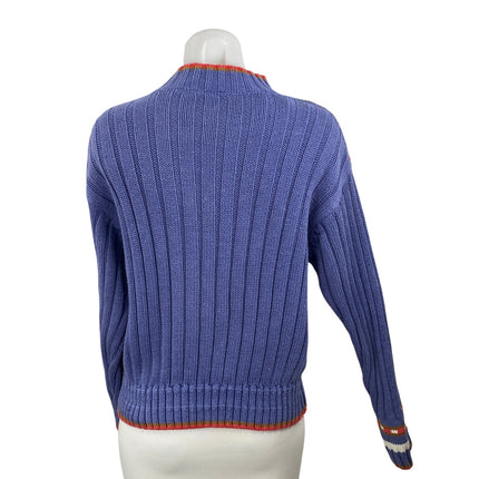 Lizwear Liz Claiborne Blue Ribbed Knit Floral Paisley Stitch Crewneck Sweater S