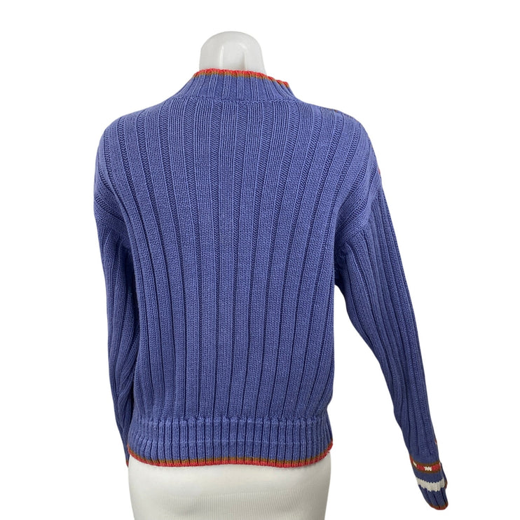 Lizwear Liz Claiborne Blue Ribbed Knit Floral Paisley Stitch Crewneck Sweater S
