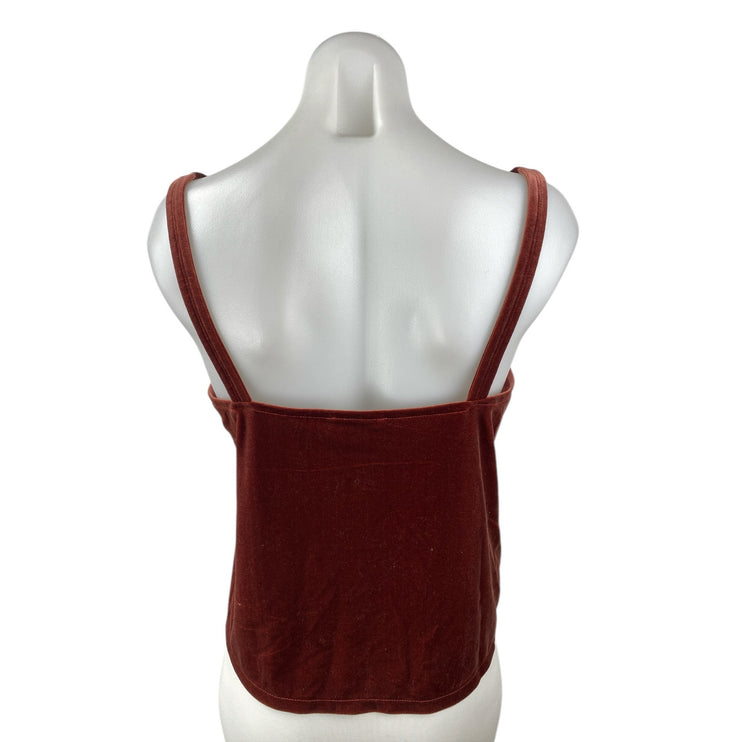 Madewell Women's Brown Velvet Velour Sleeveless V-neck Boxy Crop Tank Top Size S