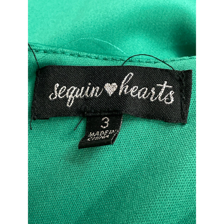 Sequin Hearts Green Silk Satin Cold Shoulder Fit & Flare High Low Dress Size S