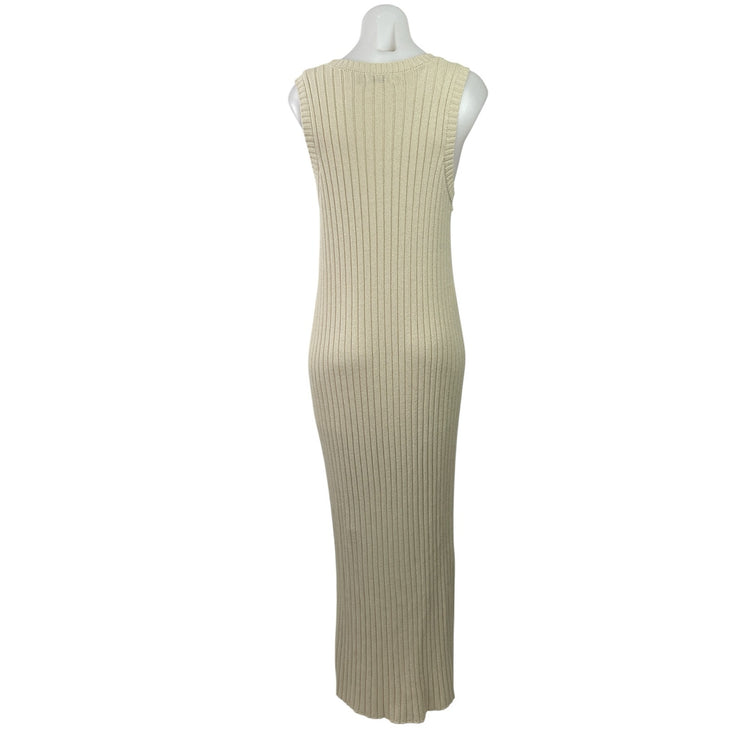 NA-KD Women's Cream Sleeveless Ribbed Knit Fitted Scoop Neck Maxi Bodycon Size M