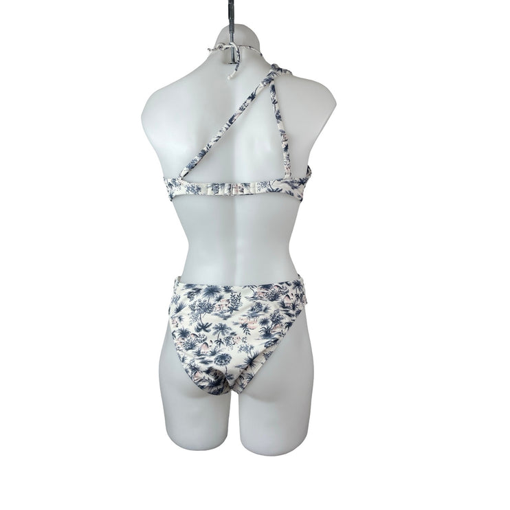 Abercrombie & Fitch White Blue Floral One Shoulder 2 Pc Bikini Set Swimwear Sz M