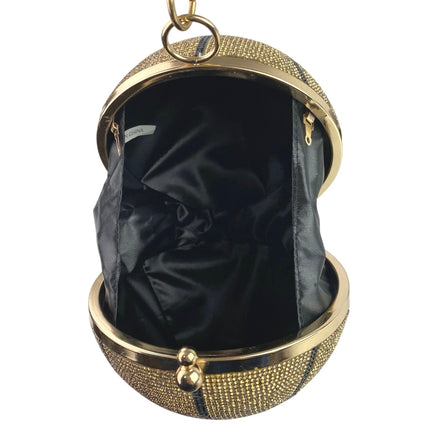 Women's Gold Black Rhinestone Sparkly Evening Clutch Basketball Purse Handbag OS