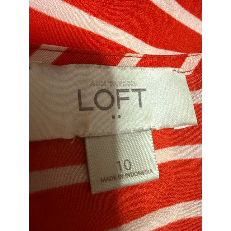 Ann Taylor LOFT Red White Striped Short Drop Sleeve T Shirt Tee Top Size 10