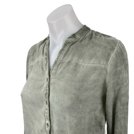 ONLY Women's Green Washed Long Sleeve V Neck Button Down Blouse Shirt Top Size 4