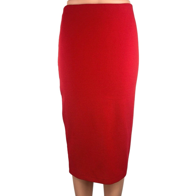H&M Women's Red High Waisted Back Zipper Knee Length Fitted Pencil Skirt Size S