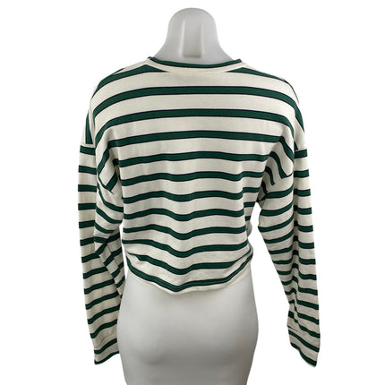 All The Ways Women's Green White Striped Long Sleeve Boxy T Shirt Tee Top Size S
