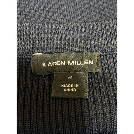 Karen Millen Navy Blue Ribbed Crew Neck Half Sleeve Belted Mini A-Line Dress M