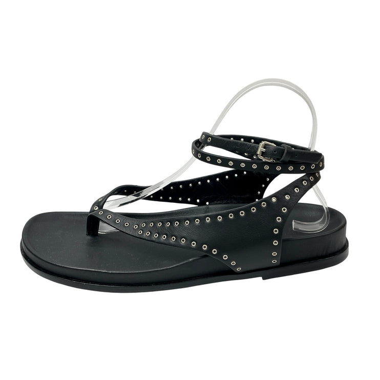 NEW Madewell Eleni Ankle-Wrap Thong Women's Black Grommet  Leather Sandals 9