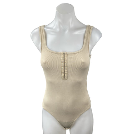 NEW Abercrombie & Fitch Cream Sleeveless Zip Knit Thong Tank Bodysuit Top Size S