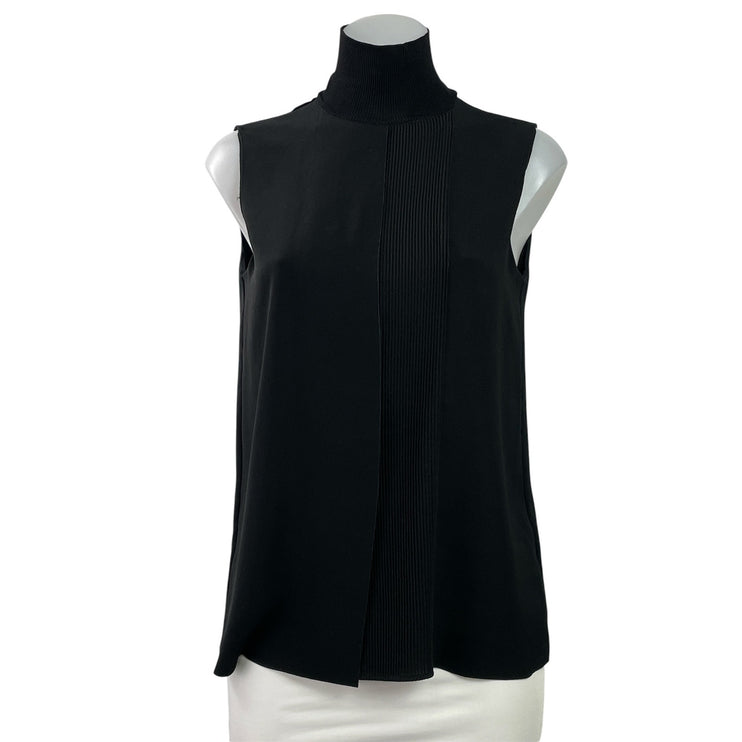 VINCE Women's Black Sleeveless Turtleneck Pleated Sweater Vest Tank Top Size XS