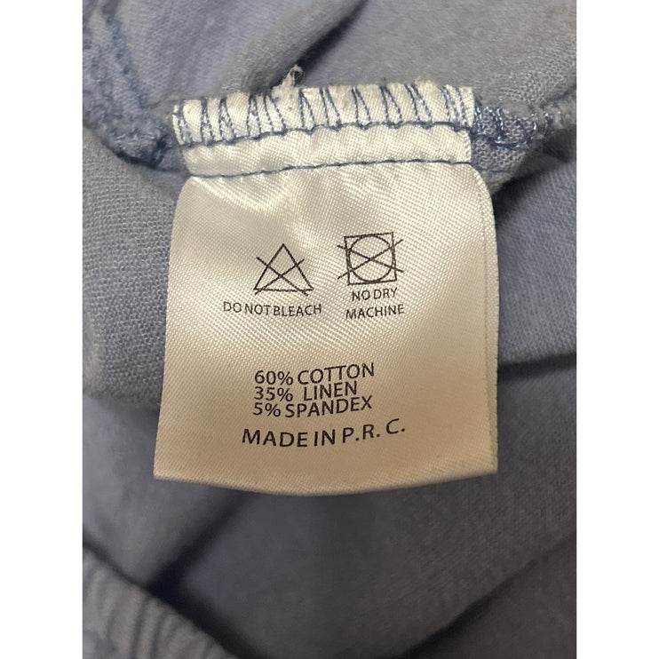 Brandy Melville Blue Linen Short Puff Sleeve Boat Neck Crop Blouse Top Size S