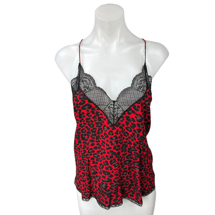 Zadig & Voltaire Christy Leopard Red Black Silk Satin Cami Camisole Tank Top S