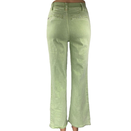 Alice + Olivia Green High Waist Frayed Raw hem Bootcut Flared Denim Jeans Sz 24