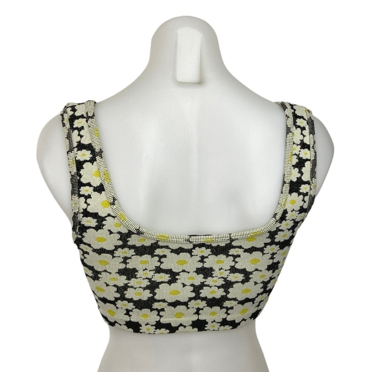 Zara Yellow Black Daisy Floral Knit Scoop Neck Pullover Crop Top Size XS/S