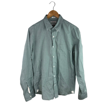 J.Crew Men's Green White Gingham Checkered Slim Fit Button Down Shirt Top Sz M