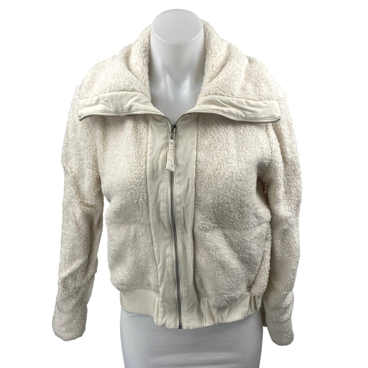 Banana Republic Cream Long Sleeve Full Zip Teddy Sherpa Bomber Jacket Size XS
