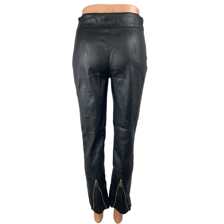 Zara Women's Black Faux Vegan Leather Mid Rise Slim Skinny Moto Trousers Pants 2