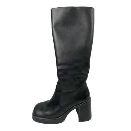 Steve Madden Fanatik Womens Black Leather Square Toe Zip Up Knee High Boots 6.5