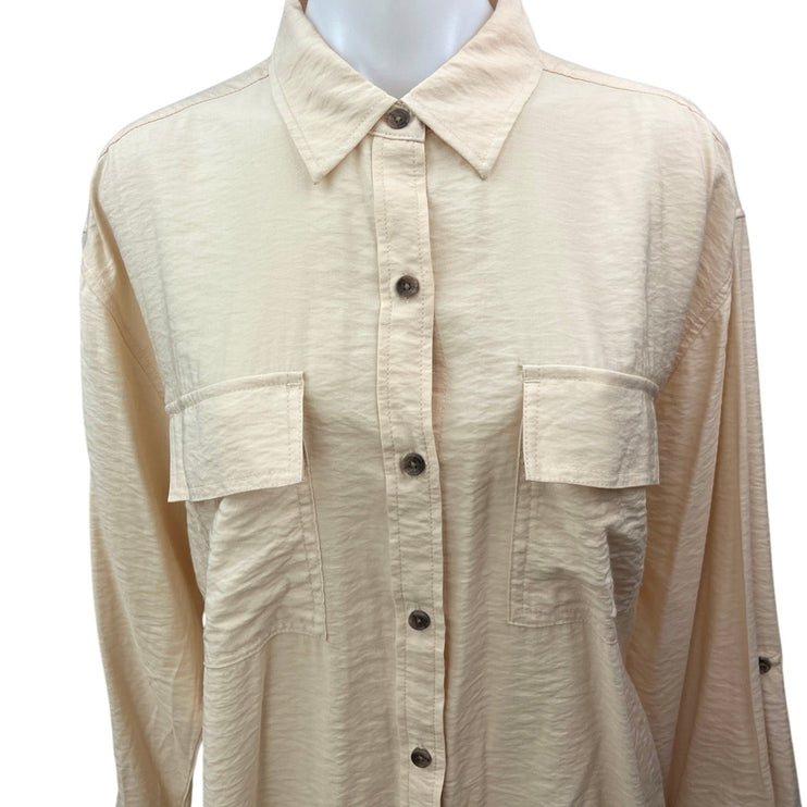 Banana Republic Women's Cream Button Up Long Sleeve Pockets Shirt Blouse Top M