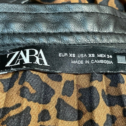 Zara Women's Brown Black Leopard Animal Print Pleated Midi A-Line Skirt Size XS