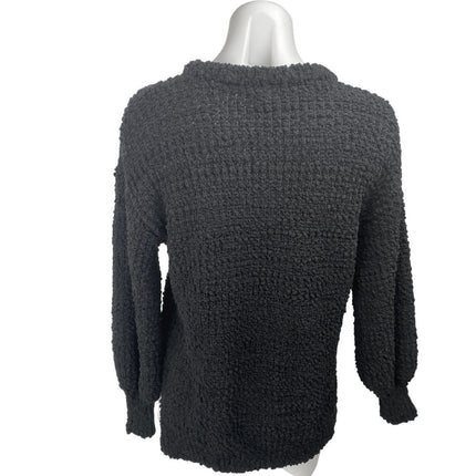 Bobeau Women's Black Long Sleeve Popcorn Knit Crewneck Sweater Top Size XS