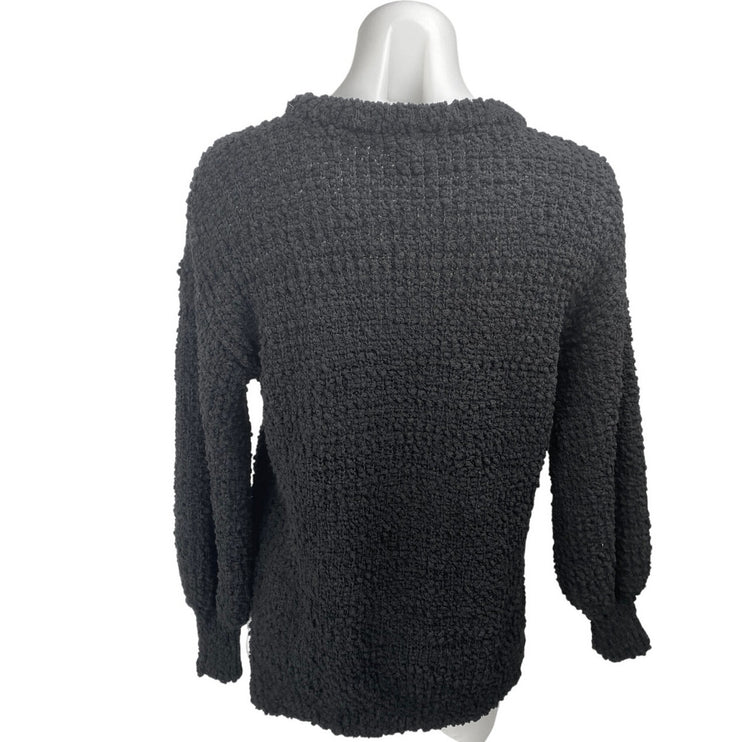 Bobeau Women's Black Long Sleeve Popcorn Knit Crewneck Sweater Top Size XS
