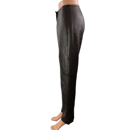Vintage Efrem Women's Dark Brown 100% Leather Straight Trousers Pants Size 2