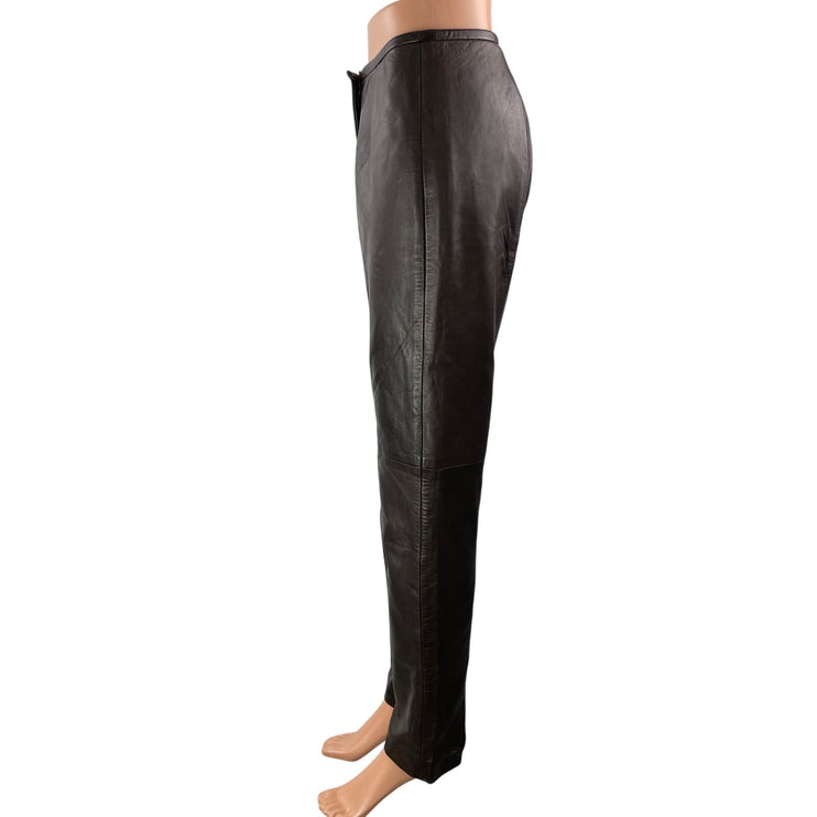 Vintage Efrem Women's Dark Brown 100% Leather Straight Trousers Pants Size 2