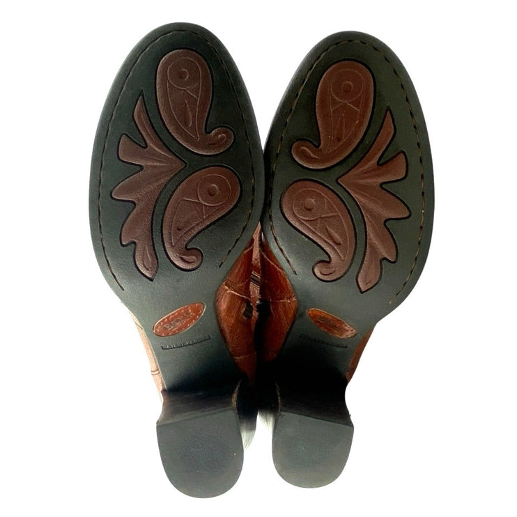 BORN Nuri Women's Brown Leather Harness Round Toe Heeled Ankle Boots Size 9